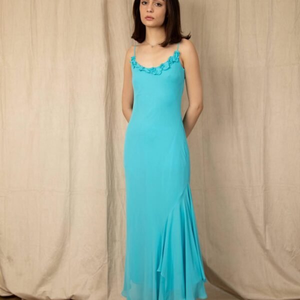 Vestido satin largo aguamarina