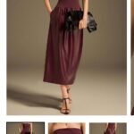 Vestido midi strapless en tono vino